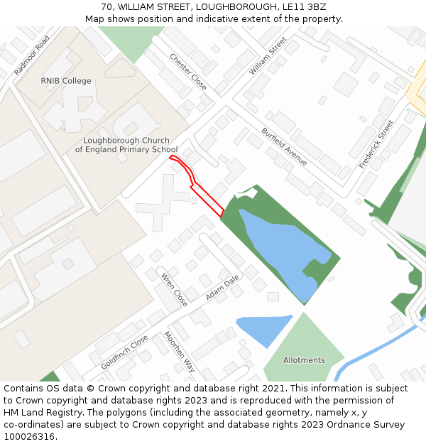70, WILLIAM STREET, LOUGHBOROUGH, LE11 3BZ: Location map and indicative extent of plot