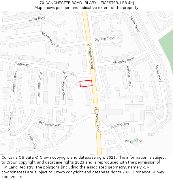 70, WINCHESTER ROAD, BLABY, LEICESTER, LE8 4HJ: Location map and indicative extent of plot