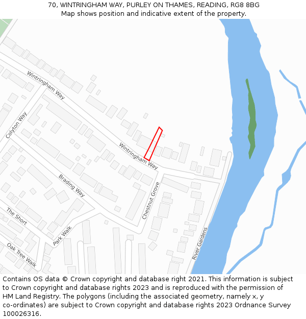 70, WINTRINGHAM WAY, PURLEY ON THAMES, READING, RG8 8BG: Location map and indicative extent of plot