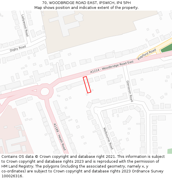 70, WOODBRIDGE ROAD EAST, IPSWICH, IP4 5PH: Location map and indicative extent of plot