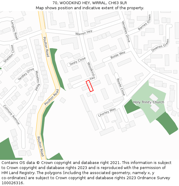 70, WOODKIND HEY, WIRRAL, CH63 9LR: Location map and indicative extent of plot