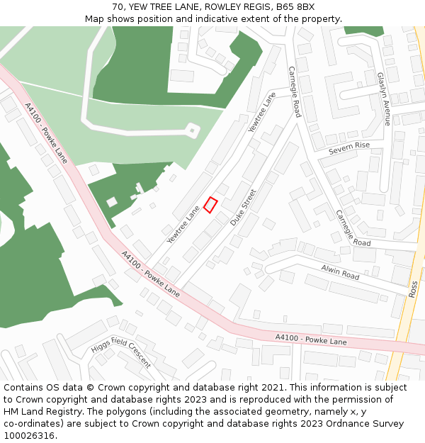 70, YEW TREE LANE, ROWLEY REGIS, B65 8BX: Location map and indicative extent of plot