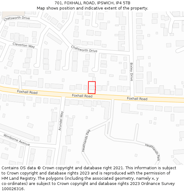 701, FOXHALL ROAD, IPSWICH, IP4 5TB: Location map and indicative extent of plot