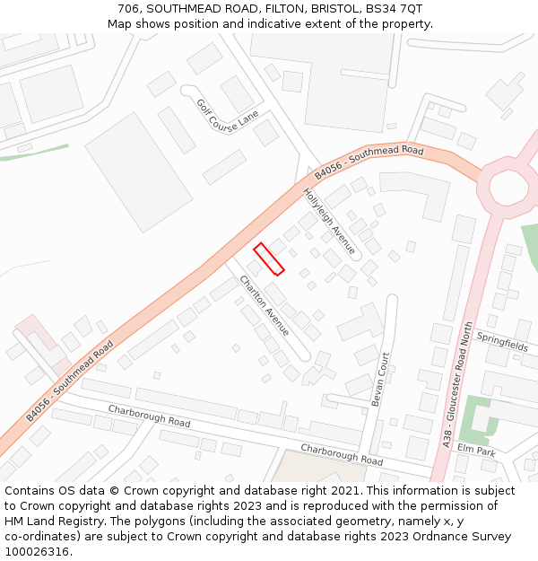 706, SOUTHMEAD ROAD, FILTON, BRISTOL, BS34 7QT: Location map and indicative extent of plot