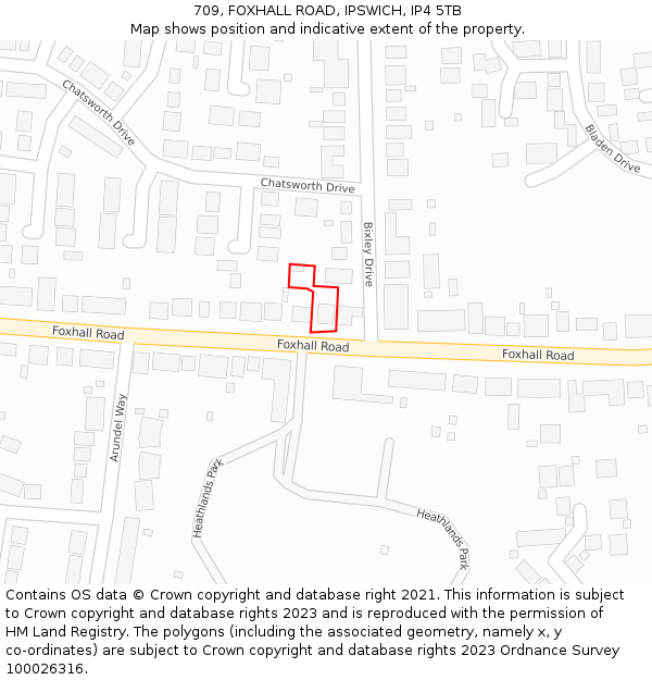 709, FOXHALL ROAD, IPSWICH, IP4 5TB: Location map and indicative extent of plot