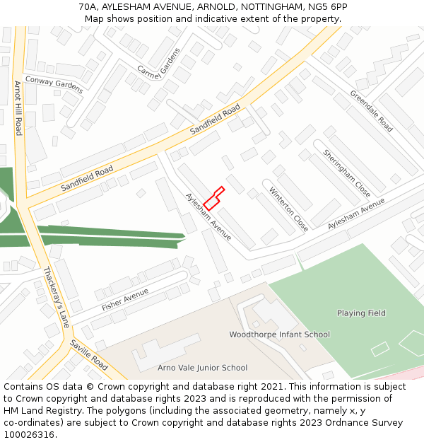 70A, AYLESHAM AVENUE, ARNOLD, NOTTINGHAM, NG5 6PP: Location map and indicative extent of plot