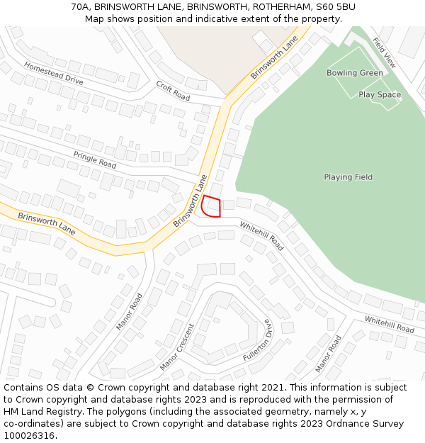 70A, BRINSWORTH LANE, BRINSWORTH, ROTHERHAM, S60 5BU: Location map and indicative extent of plot