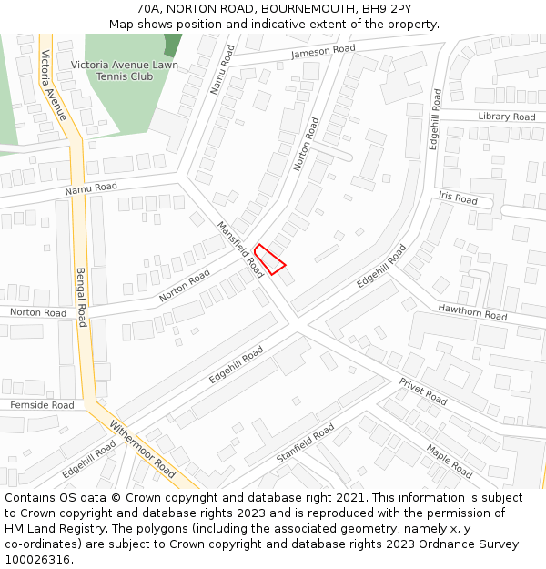 70A, NORTON ROAD, BOURNEMOUTH, BH9 2PY: Location map and indicative extent of plot