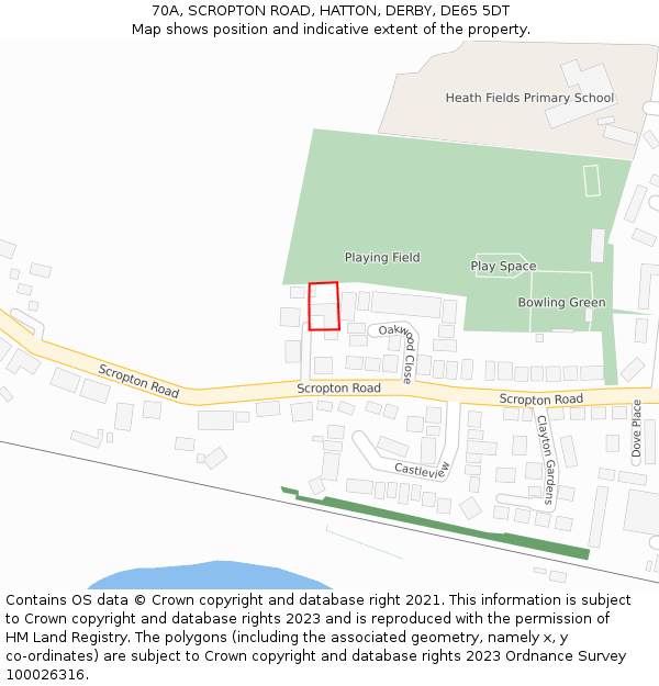 70A, SCROPTON ROAD, HATTON, DERBY, DE65 5DT: Location map and indicative extent of plot
