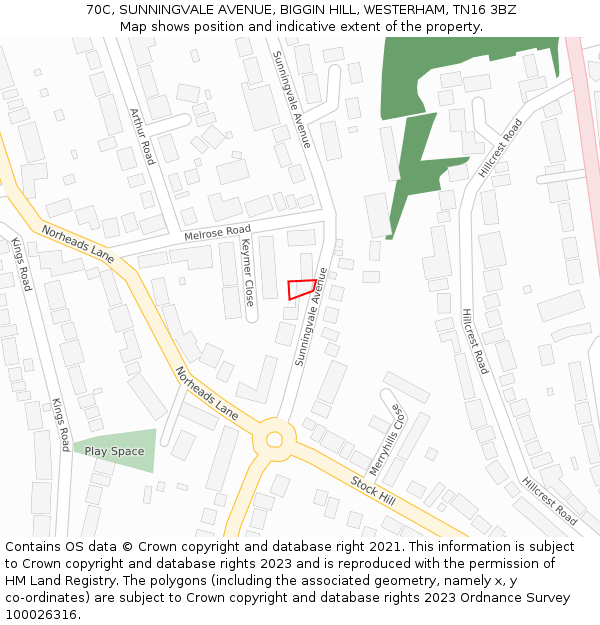 70C, SUNNINGVALE AVENUE, BIGGIN HILL, WESTERHAM, TN16 3BZ: Location map and indicative extent of plot
