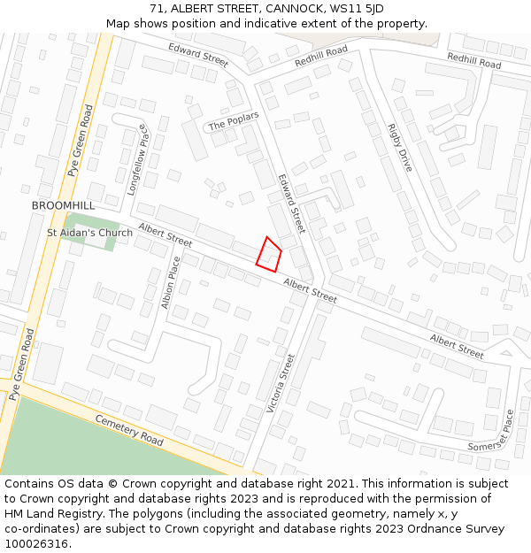 71, ALBERT STREET, CANNOCK, WS11 5JD: Location map and indicative extent of plot
