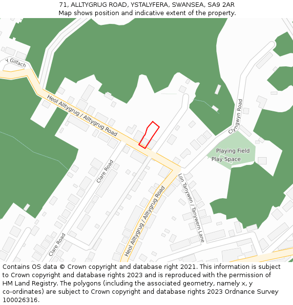 71, ALLTYGRUG ROAD, YSTALYFERA, SWANSEA, SA9 2AR: Location map and indicative extent of plot