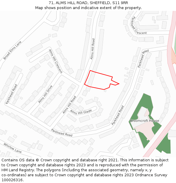 71, ALMS HILL ROAD, SHEFFIELD, S11 9RR: Location map and indicative extent of plot