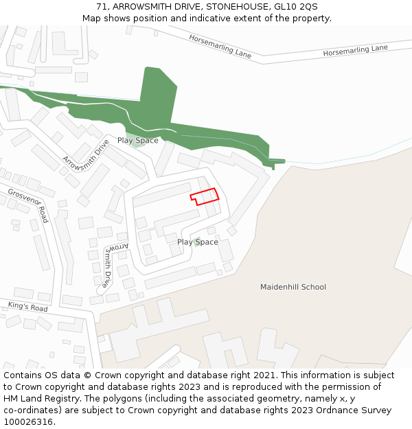 71, ARROWSMITH DRIVE, STONEHOUSE, GL10 2QS: Location map and indicative extent of plot
