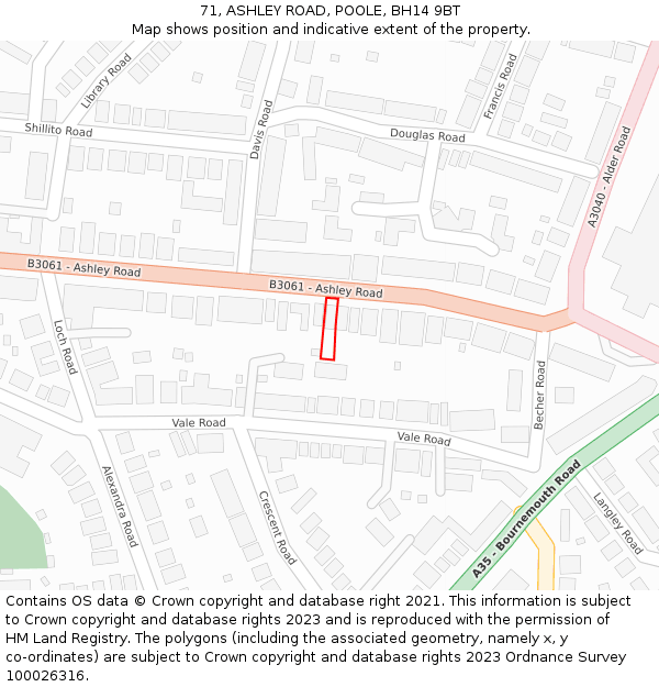 71, ASHLEY ROAD, POOLE, BH14 9BT: Location map and indicative extent of plot