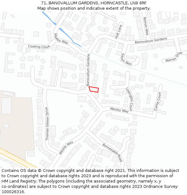 71, BANOVALLUM GARDENS, HORNCASTLE, LN9 6RF: Location map and indicative extent of plot