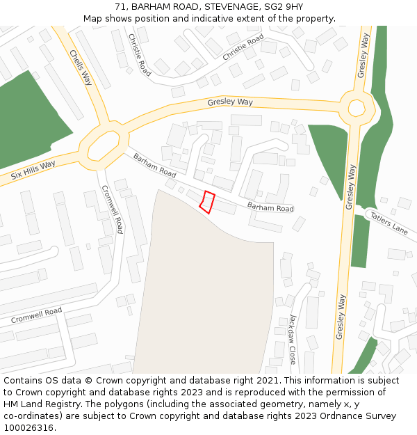71, BARHAM ROAD, STEVENAGE, SG2 9HY: Location map and indicative extent of plot