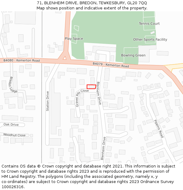 71, BLENHEIM DRIVE, BREDON, TEWKESBURY, GL20 7QQ: Location map and indicative extent of plot
