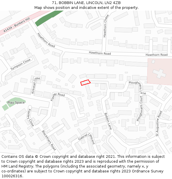 71, BOBBIN LANE, LINCOLN, LN2 4ZB: Location map and indicative extent of plot