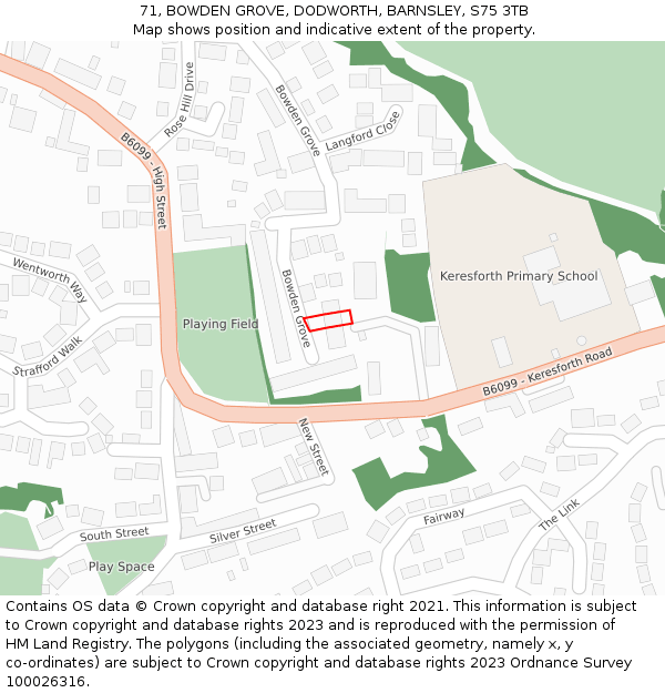 71, BOWDEN GROVE, DODWORTH, BARNSLEY, S75 3TB: Location map and indicative extent of plot