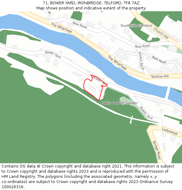 71, BOWER YARD, IRONBRIDGE, TELFORD, TF8 7AZ: Location map and indicative extent of plot