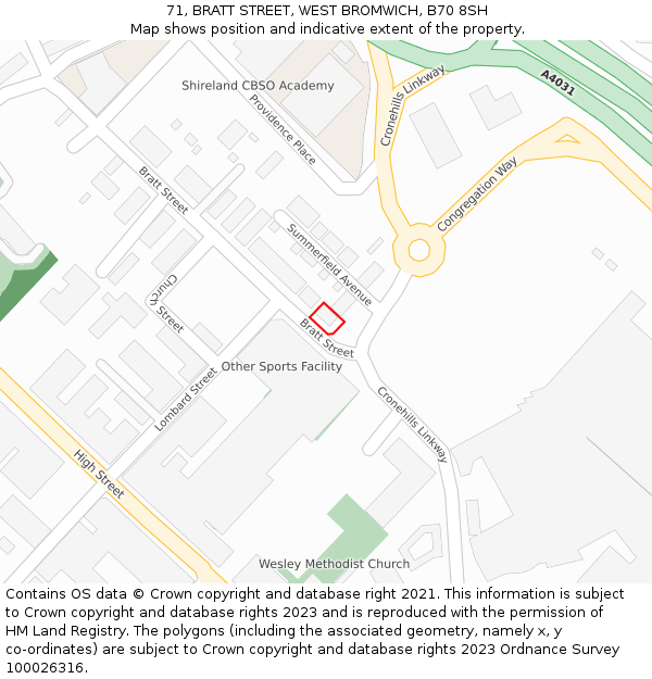 71, BRATT STREET, WEST BROMWICH, B70 8SH: Location map and indicative extent of plot