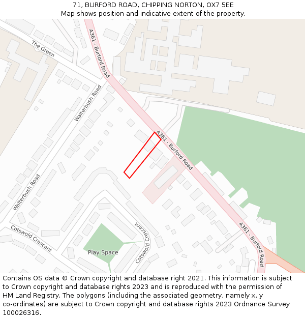 71, BURFORD ROAD, CHIPPING NORTON, OX7 5EE: Location map and indicative extent of plot