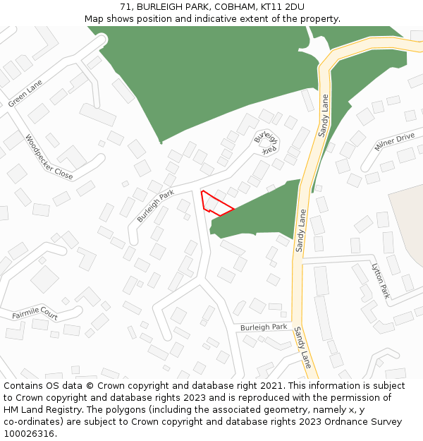 71, BURLEIGH PARK, COBHAM, KT11 2DU: Location map and indicative extent of plot