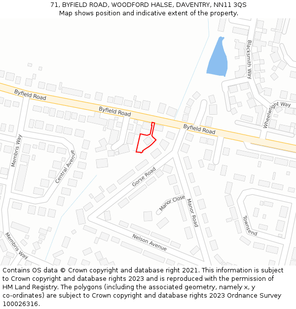 71, BYFIELD ROAD, WOODFORD HALSE, DAVENTRY, NN11 3QS: Location map and indicative extent of plot
