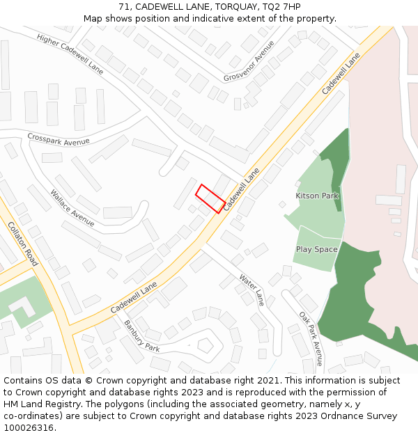 71, CADEWELL LANE, TORQUAY, TQ2 7HP: Location map and indicative extent of plot