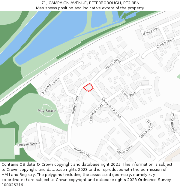 71, CAMPAIGN AVENUE, PETERBOROUGH, PE2 9RN: Location map and indicative extent of plot