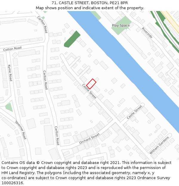 71, CASTLE STREET, BOSTON, PE21 8PR: Location map and indicative extent of plot
