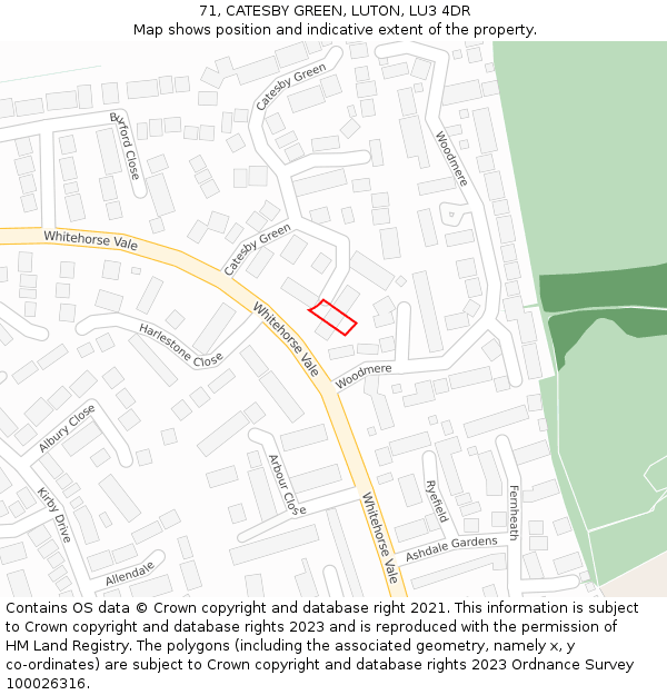71, CATESBY GREEN, LUTON, LU3 4DR: Location map and indicative extent of plot