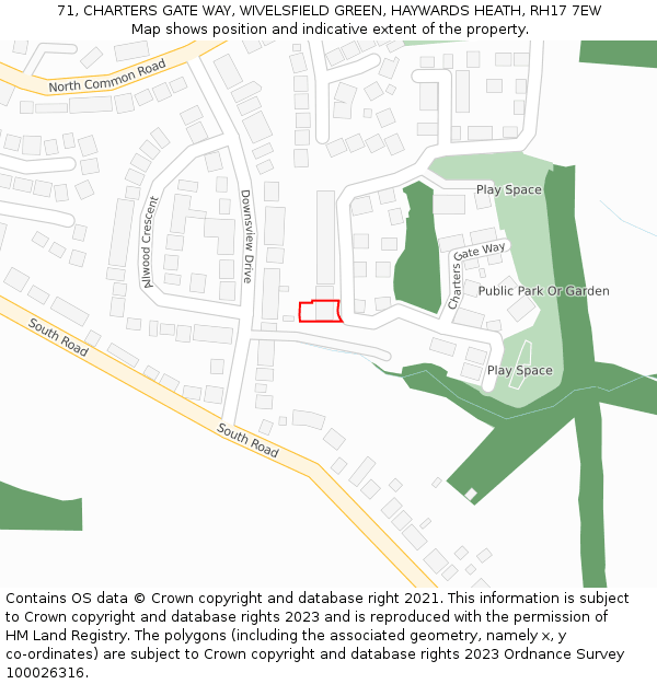 71, CHARTERS GATE WAY, WIVELSFIELD GREEN, HAYWARDS HEATH, RH17 7EW: Location map and indicative extent of plot