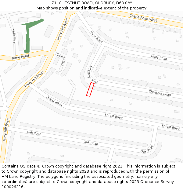 71, CHESTNUT ROAD, OLDBURY, B68 0AY: Location map and indicative extent of plot