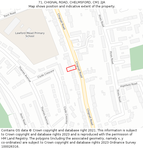 71, CHIGNAL ROAD, CHELMSFORD, CM1 2JA: Location map and indicative extent of plot