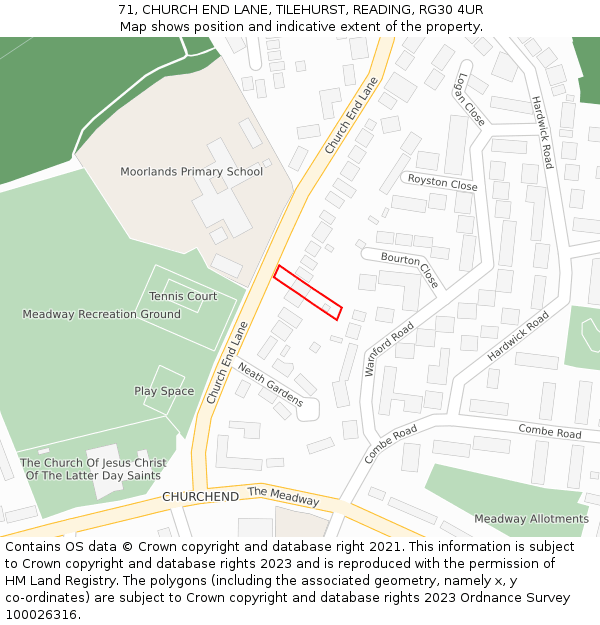 71, CHURCH END LANE, TILEHURST, READING, RG30 4UR: Location map and indicative extent of plot
