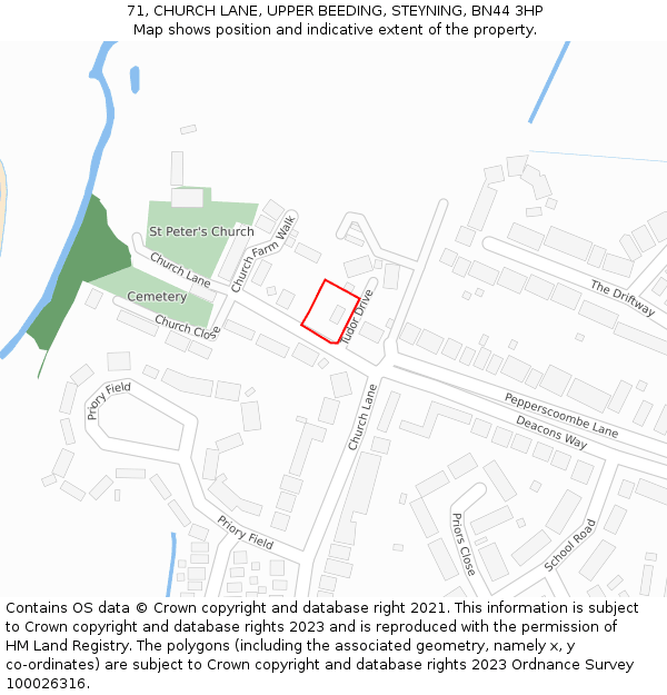 71, CHURCH LANE, UPPER BEEDING, STEYNING, BN44 3HP: Location map and indicative extent of plot