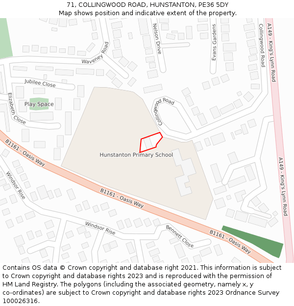 71, COLLINGWOOD ROAD, HUNSTANTON, PE36 5DY: Location map and indicative extent of plot