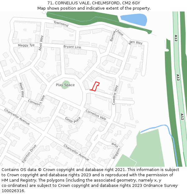 71, CORNELIUS VALE, CHELMSFORD, CM2 6GY: Location map and indicative extent of plot