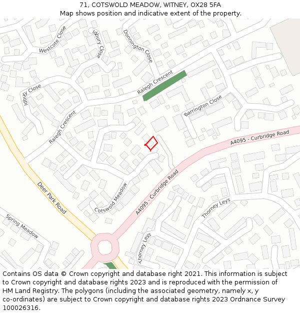 71, COTSWOLD MEADOW, WITNEY, OX28 5FA: Location map and indicative extent of plot