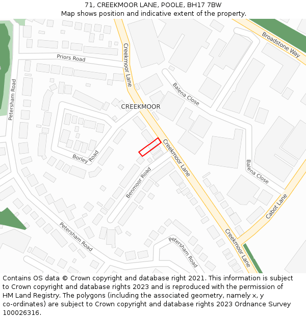 71, CREEKMOOR LANE, POOLE, BH17 7BW: Location map and indicative extent of plot
