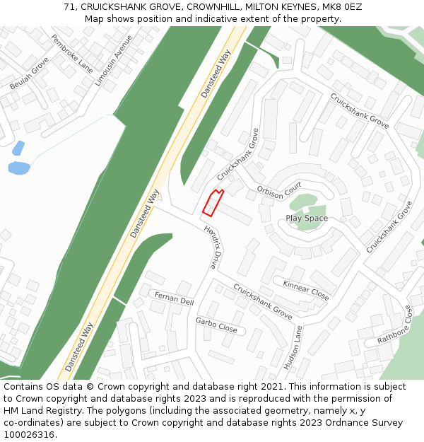 71, CRUICKSHANK GROVE, CROWNHILL, MILTON KEYNES, MK8 0EZ: Location map and indicative extent of plot
