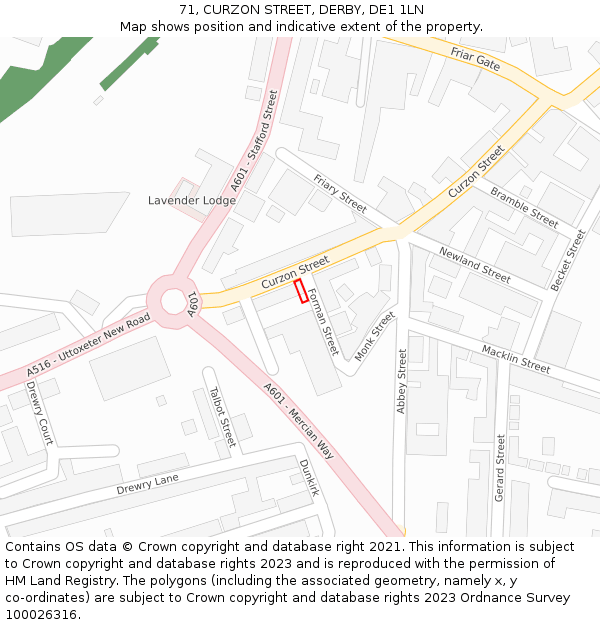 71, CURZON STREET, DERBY, DE1 1LN: Location map and indicative extent of plot
