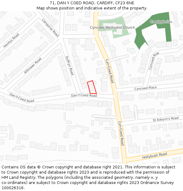 71, DAN Y COED ROAD, CARDIFF, CF23 6NE: Location map and indicative extent of plot