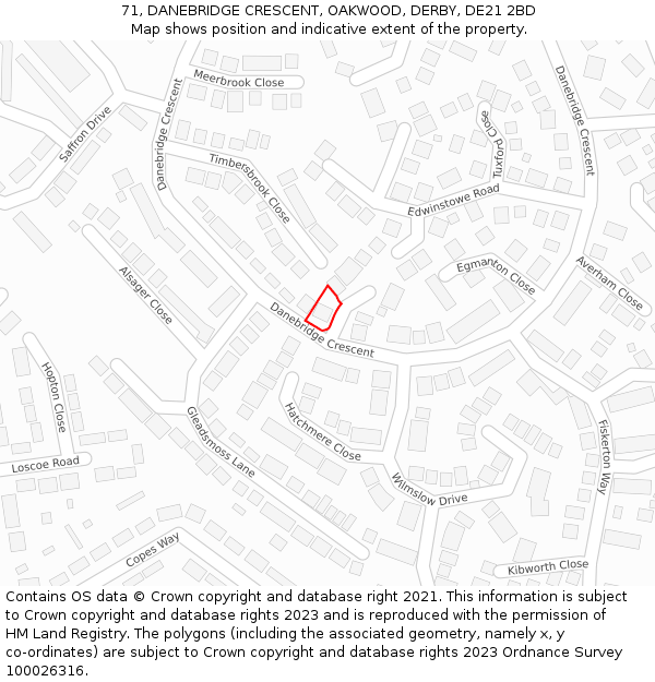 71, DANEBRIDGE CRESCENT, OAKWOOD, DERBY, DE21 2BD: Location map and indicative extent of plot