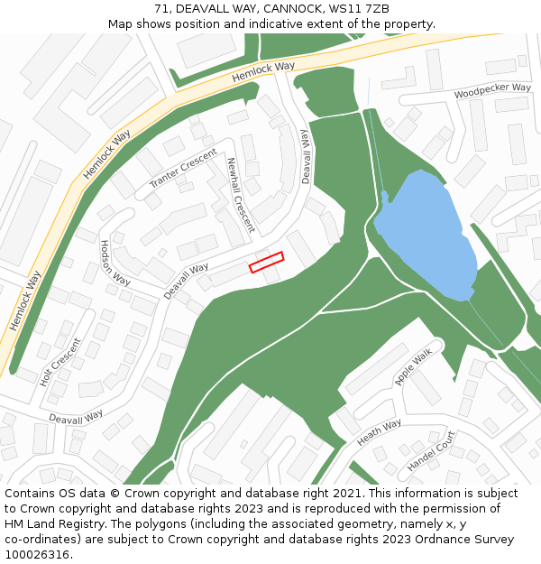 71, DEAVALL WAY, CANNOCK, WS11 7ZB: Location map and indicative extent of plot