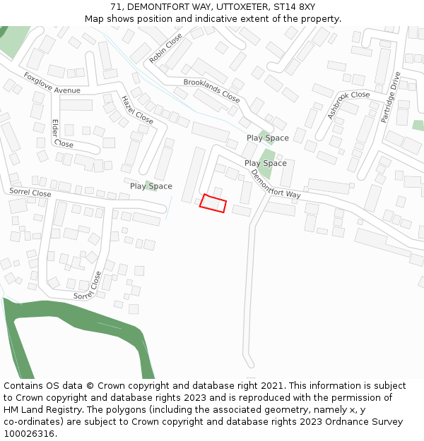 71, DEMONTFORT WAY, UTTOXETER, ST14 8XY: Location map and indicative extent of plot