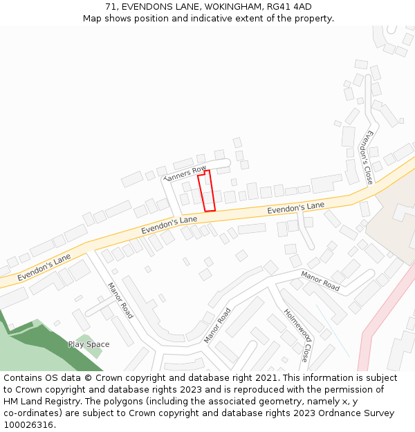 71, EVENDONS LANE, WOKINGHAM, RG41 4AD: Location map and indicative extent of plot
