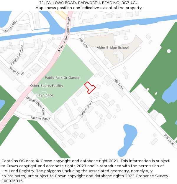 71, FALLOWS ROAD, PADWORTH, READING, RG7 4GU: Location map and indicative extent of plot